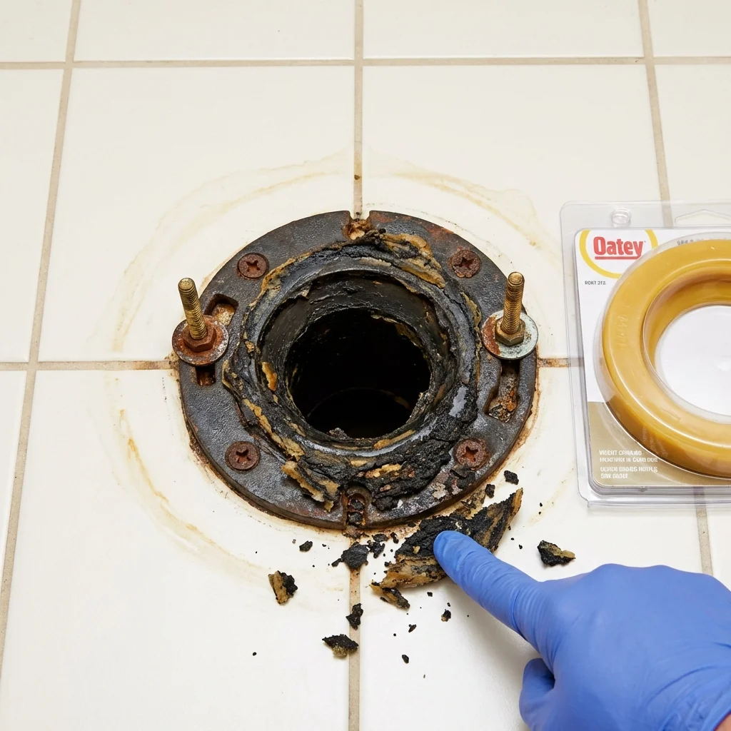 Failed wax ring showing water seepage at the base of a toilet in a Albany, KY home
