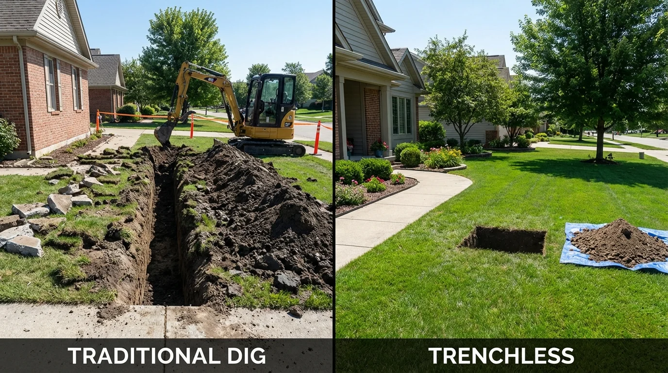 Trenchless sewer repair with minimal yard damage versus traditional excavation in Albany, KY